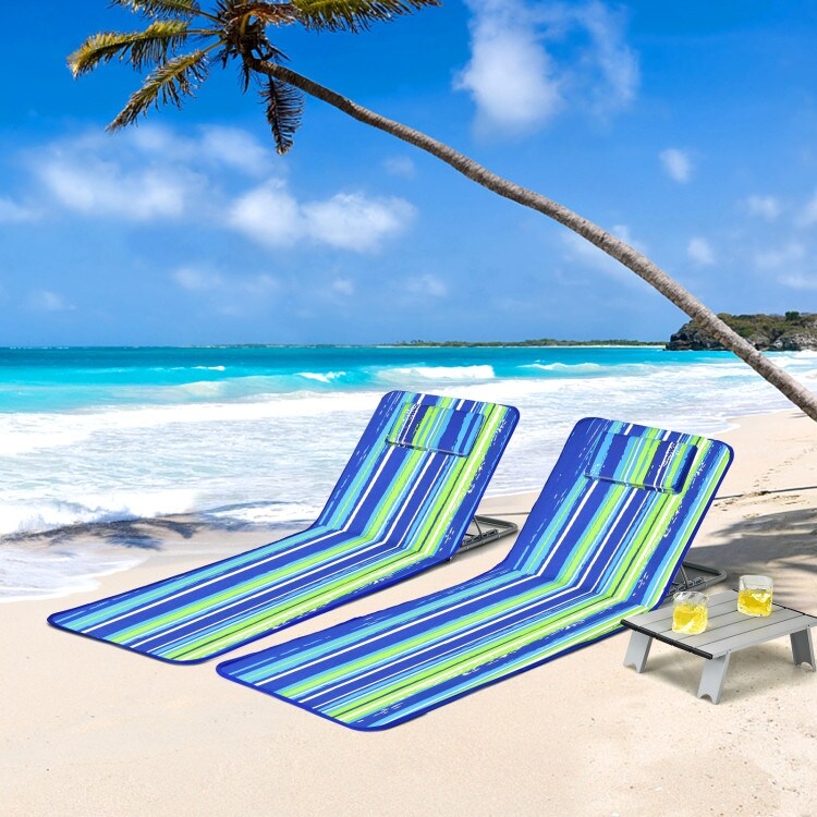 3PCS Beach Lounge Chair Mat Set 2 Adjustable Lounge Chairs