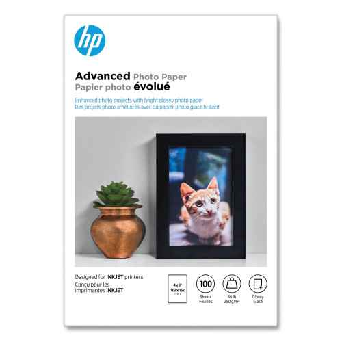 HP Advanced Photo Paper， 10.5 mil， 4 x 6， Glossy White， 100/Pack (Q6638A)