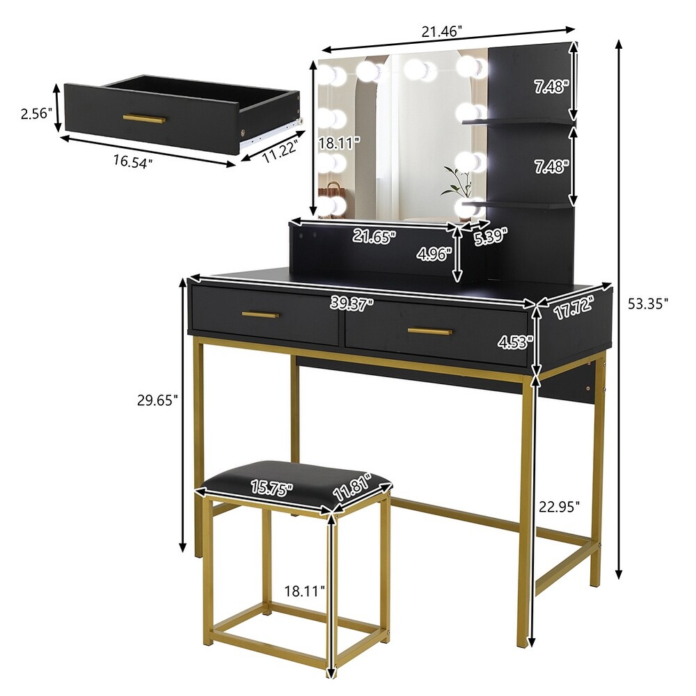 Large Vanity Set with 10 LED Bulbs  Makeup Table with Cushioned Stool