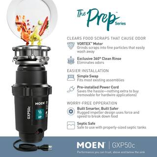 MOEN Prep 12 HP Continuous Feed Garbage Disposal including Stainless Drain Stopper GXP50C-KIT02