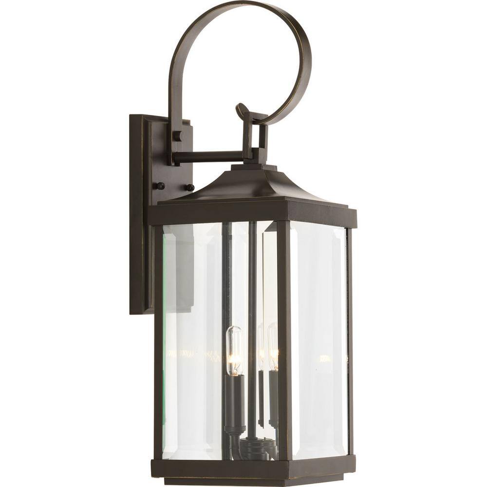 Progress Lighting Gibbes Street 7 in. 2-Light Antique Bronze Clear Beveled Glass New Traditional Outdoor Medium Wall Lantern Light P560022-020