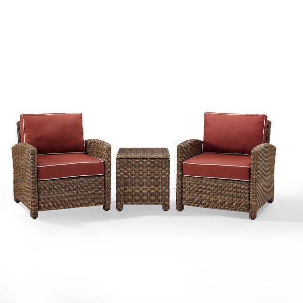 Bradenton 3pc Outdoor Wicker Seating Set With Two Chairs amp Side Table Sangria Crosley