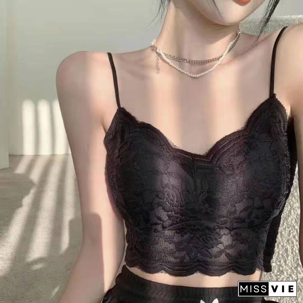 New Sexy Tank Top Lace Halter Crop Tops Women Summer Camis Backless Camisole Fashion Casual Tube Female Sleeveless Cropped Vest