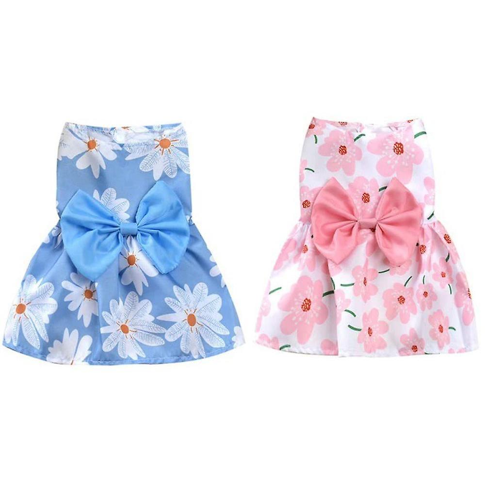 2 Pack Dog Dress Pet Skirt Doggie Apparel Puppy Bowtie Dresses For Small Dogs Girl And Cats-s