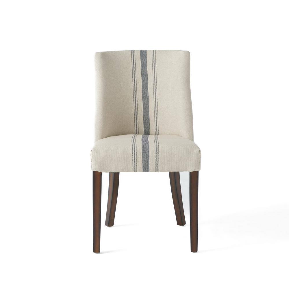 Noble House Harman Blue Stripe on Beige Linen Dining Chair (Set of 2) 5221