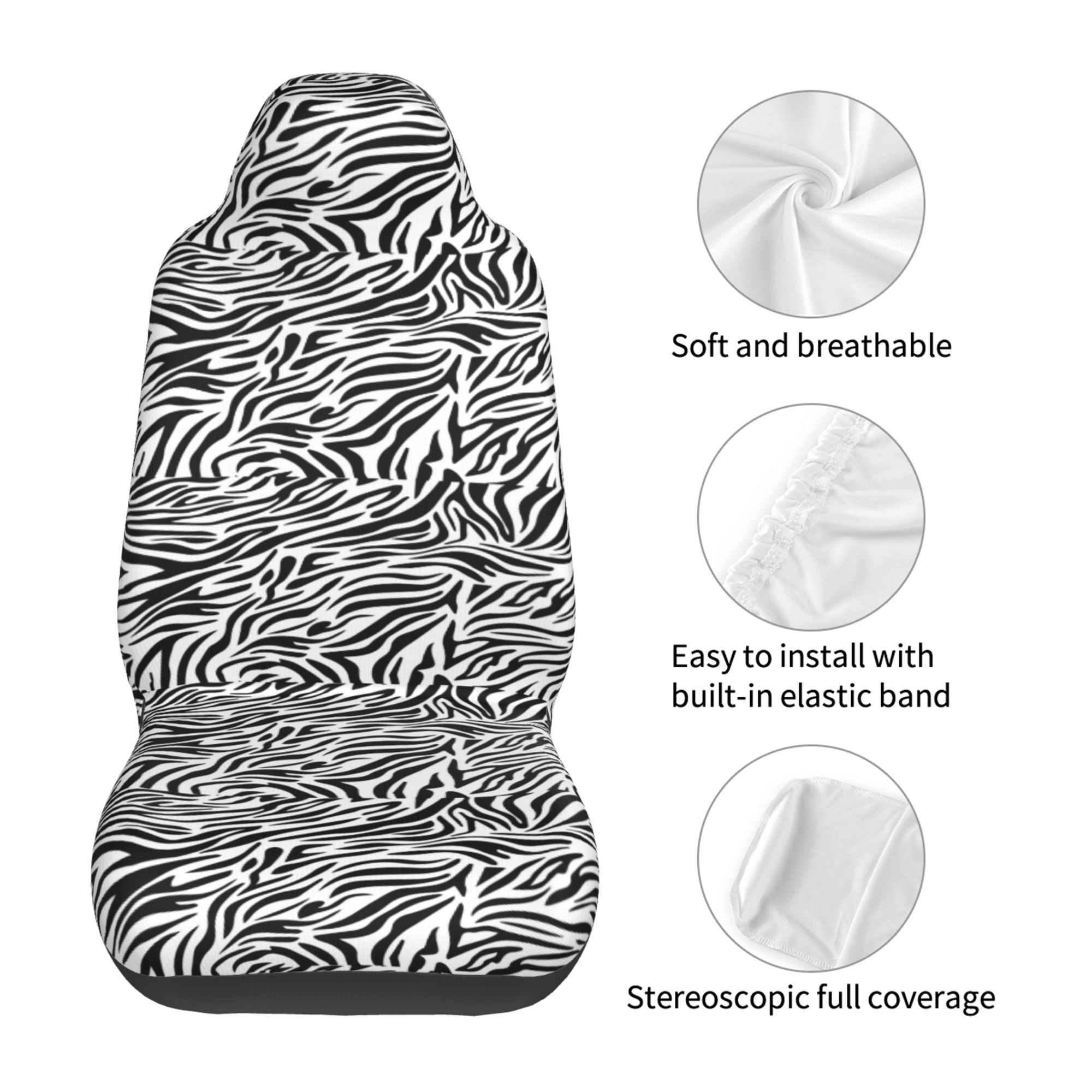 ZICANCN Car Seat Covers Front Seats Only，Zebra Monochrome Print Automotive Seat Covers Protectors for Cars Trucks Suv 2 Pack