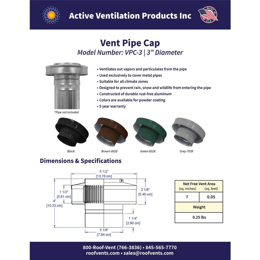 Active Ventilation 3 in. Dia Aluminum Vent Pipe Cap in Mill Finish VPC-3