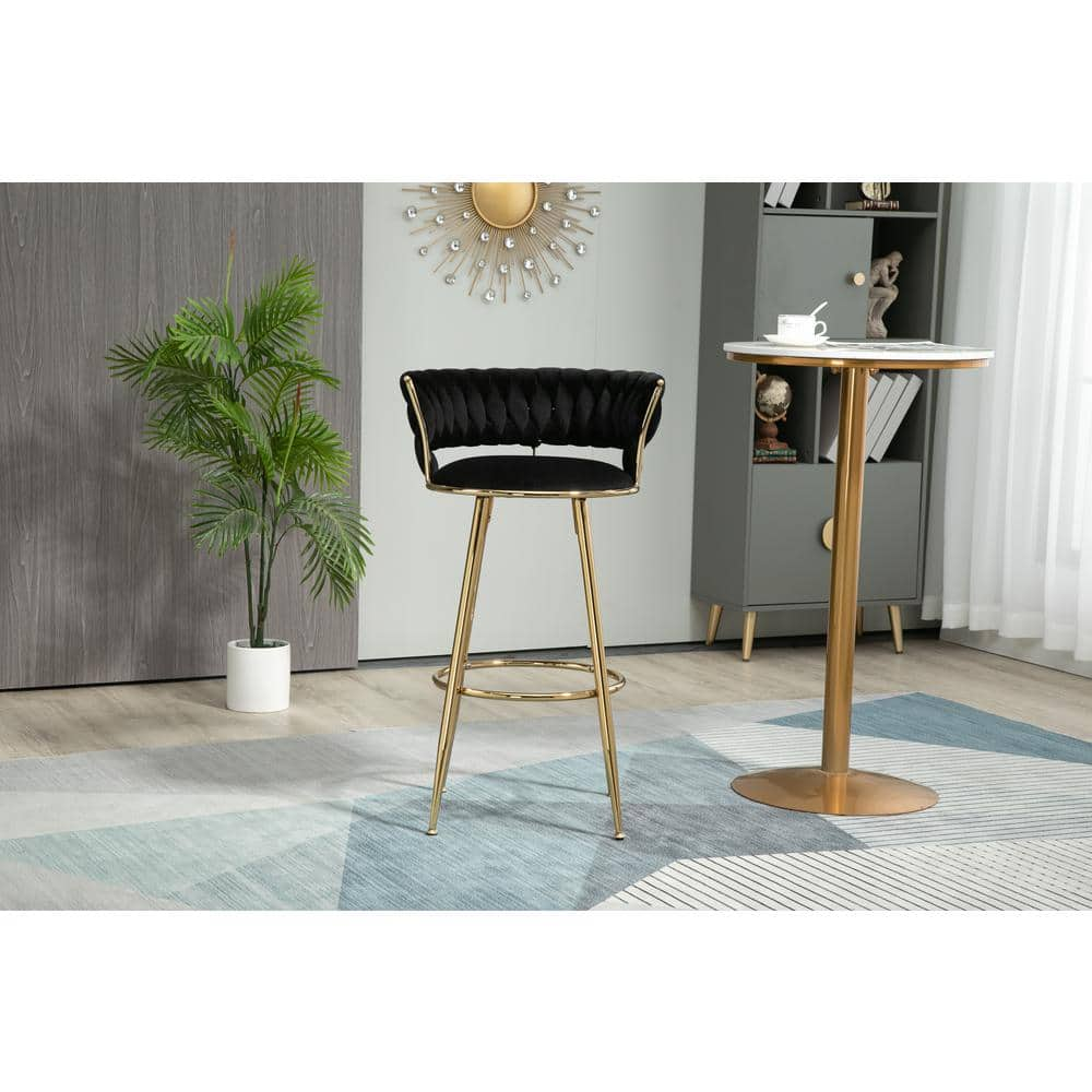 35.04 Inch Black Wood Bar Stools with Low Back and Footrest Counter Height Bar Chairs GM-H-95