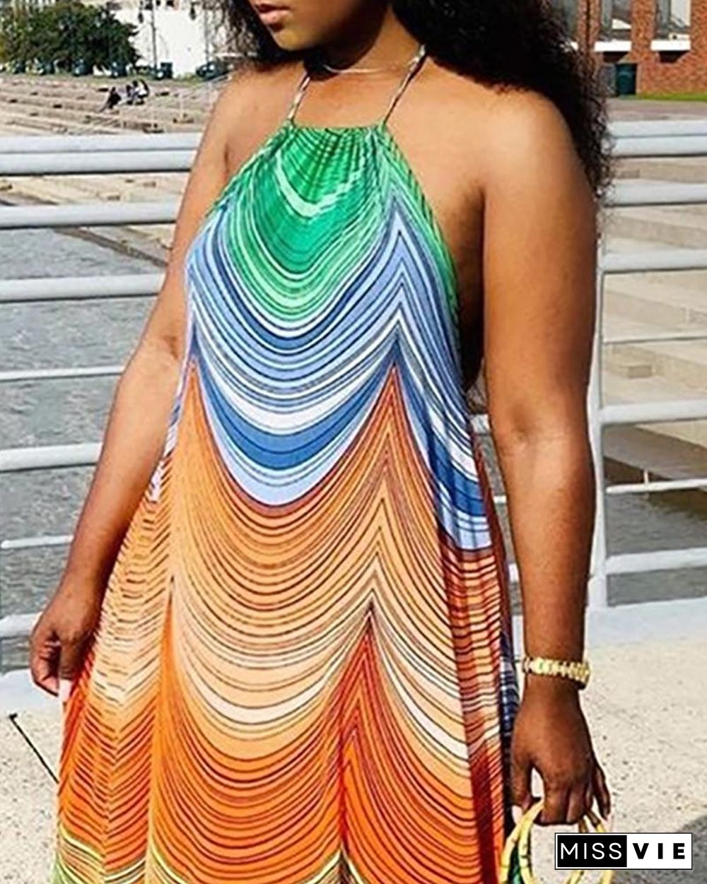 Colorblock Halter Sleeveless Maxi Dress