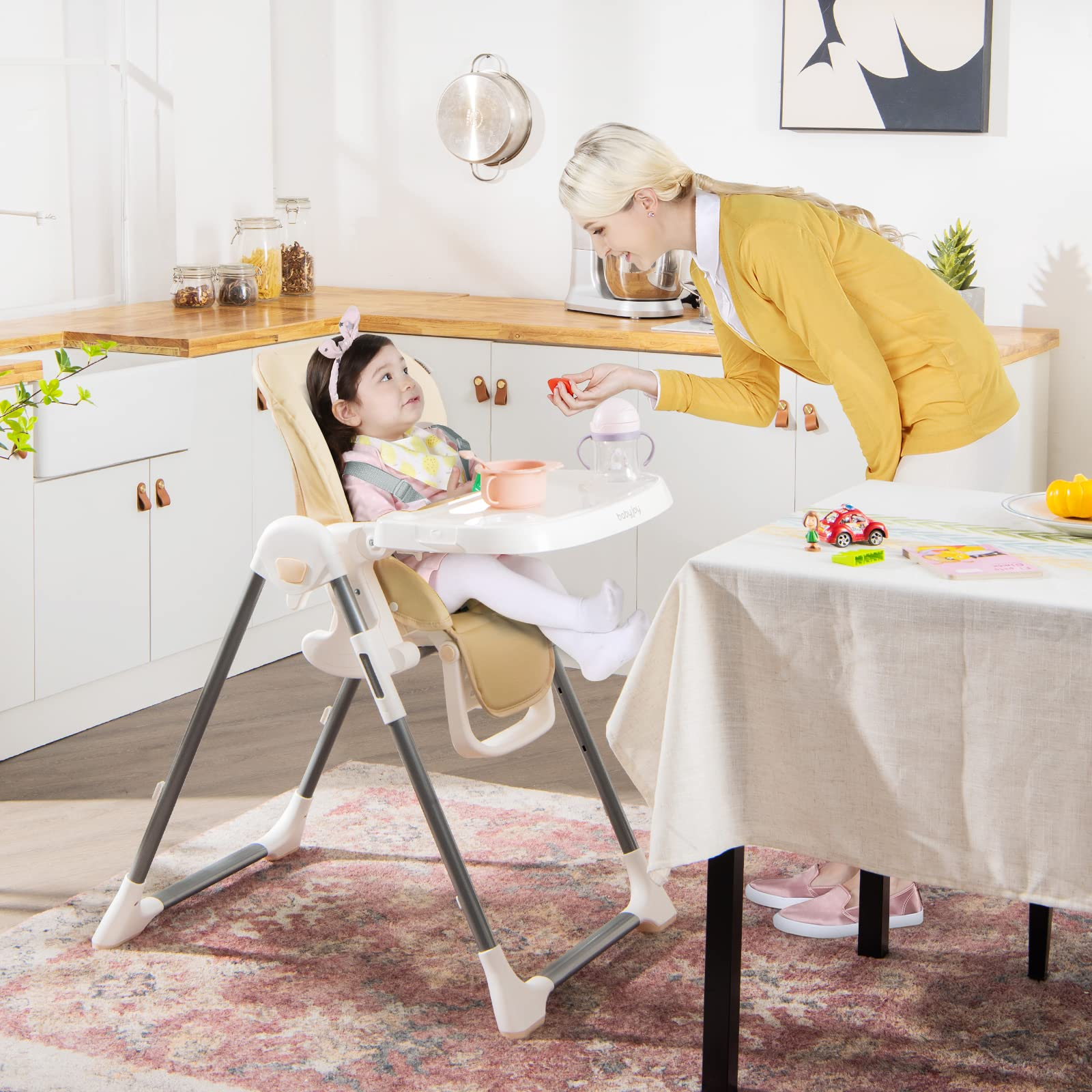 High Chair for Babies & Toddlers, Foldable High Chair w/ Adjustable Height/Backrest/Footrest