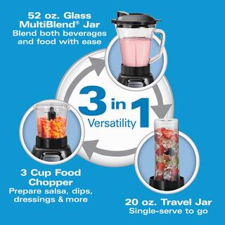 Hamilton Beach Multiblend 52 oz. 6-Speed Black Countertop Blender with Glass Jar and Travel Jar and Food Chopper 58242