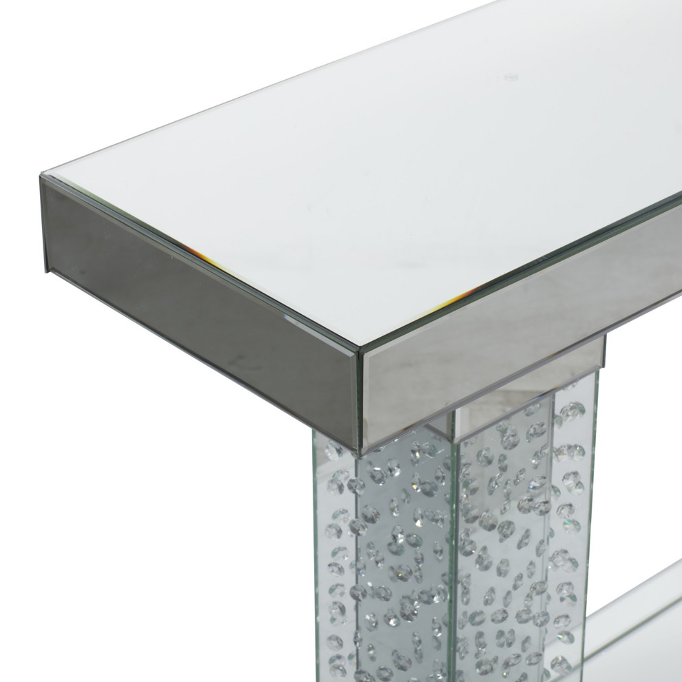 Elegant Console Table  Mirror Body With Faux Crystal Columns  ampLarge Top  Silver   Contemporary   Console Tables   by Decor Love  Houzz