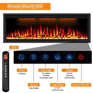 Prismaster ...keeps your home stylish 74 in. Smart Electric Fireplace Inserts Recessed and Wall Mounted Fireplace with Remote in Black BI74ZPR01