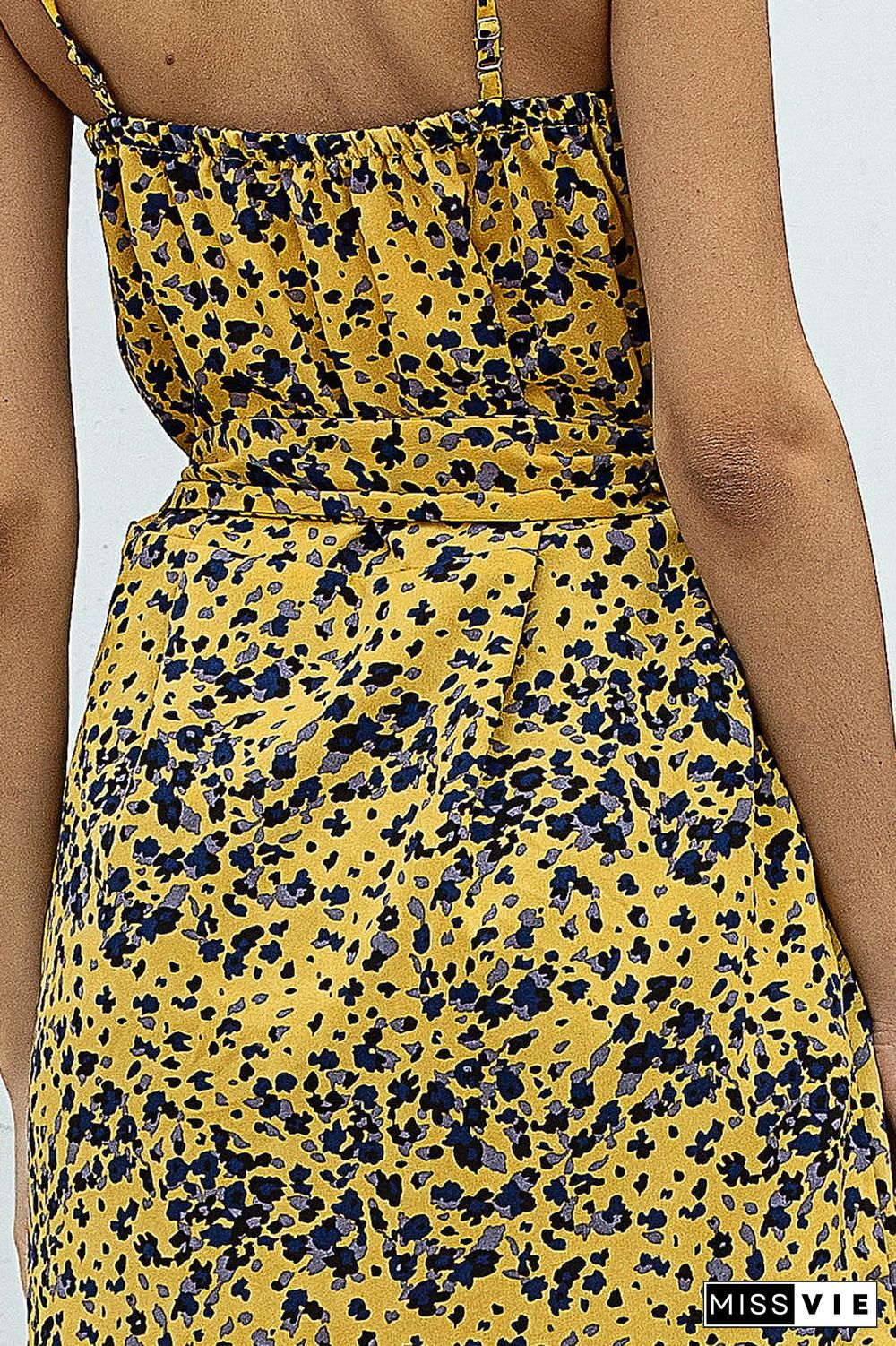 Digital Print Tie Up Halter V-Neck Midi Dress