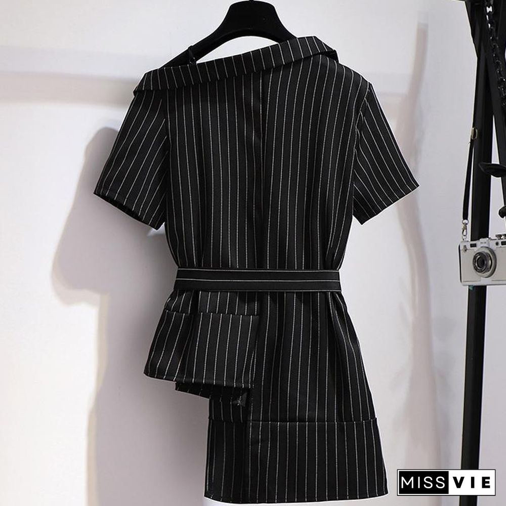 Stripe Belt Blazer Two-Piece Set P15519