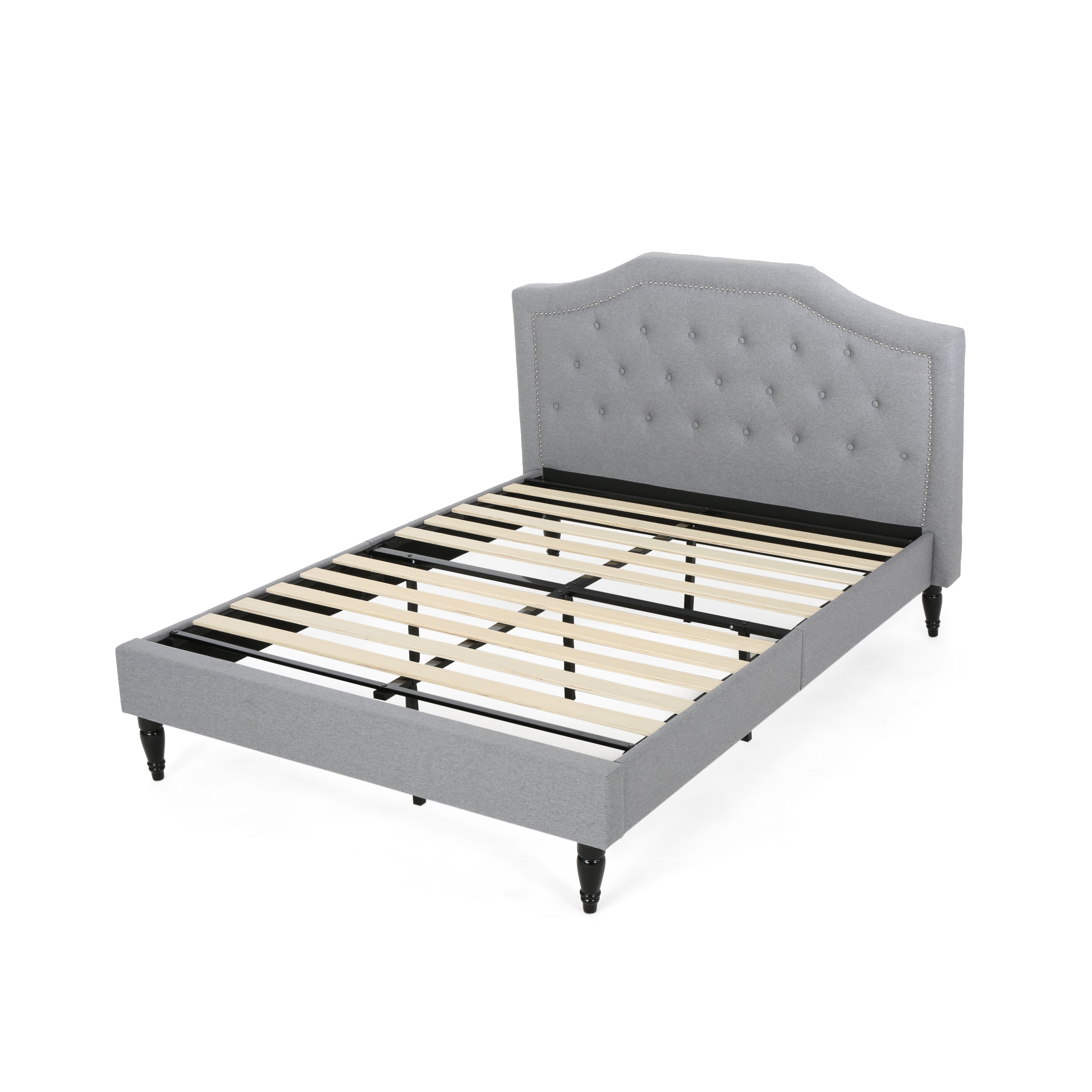 Renee Contemporary Low Profile Fully Upholstered Fabric Platform Bed Frame, Queen