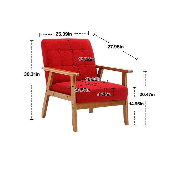 Mid-Century Solid Wood Red Accent chair Armchair