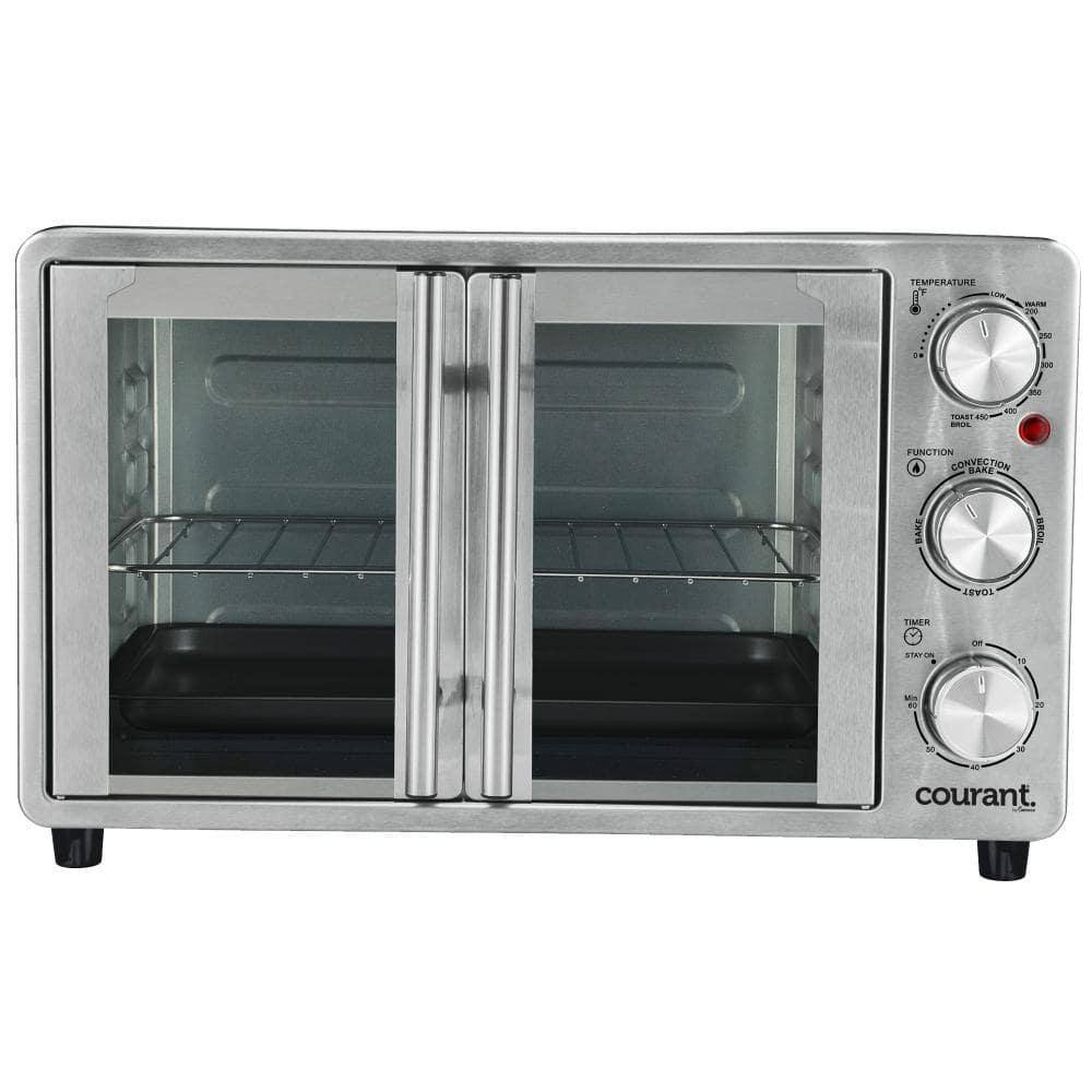 Courant 1500 W 6-Slices Gray Stainless Steel French Door Convection Toaster Oven and Broiler Bake Broil Toast Oven MTO2540STK974