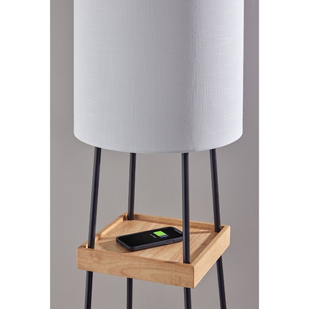 Henry Charge Shelf Floor Lamp Natural Black Adesso