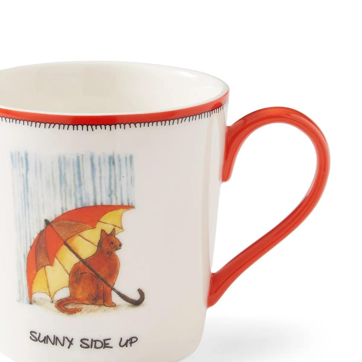 Spode Kit Kemp Doodles Sunny Side Up Mug Cat Umbrella Rain