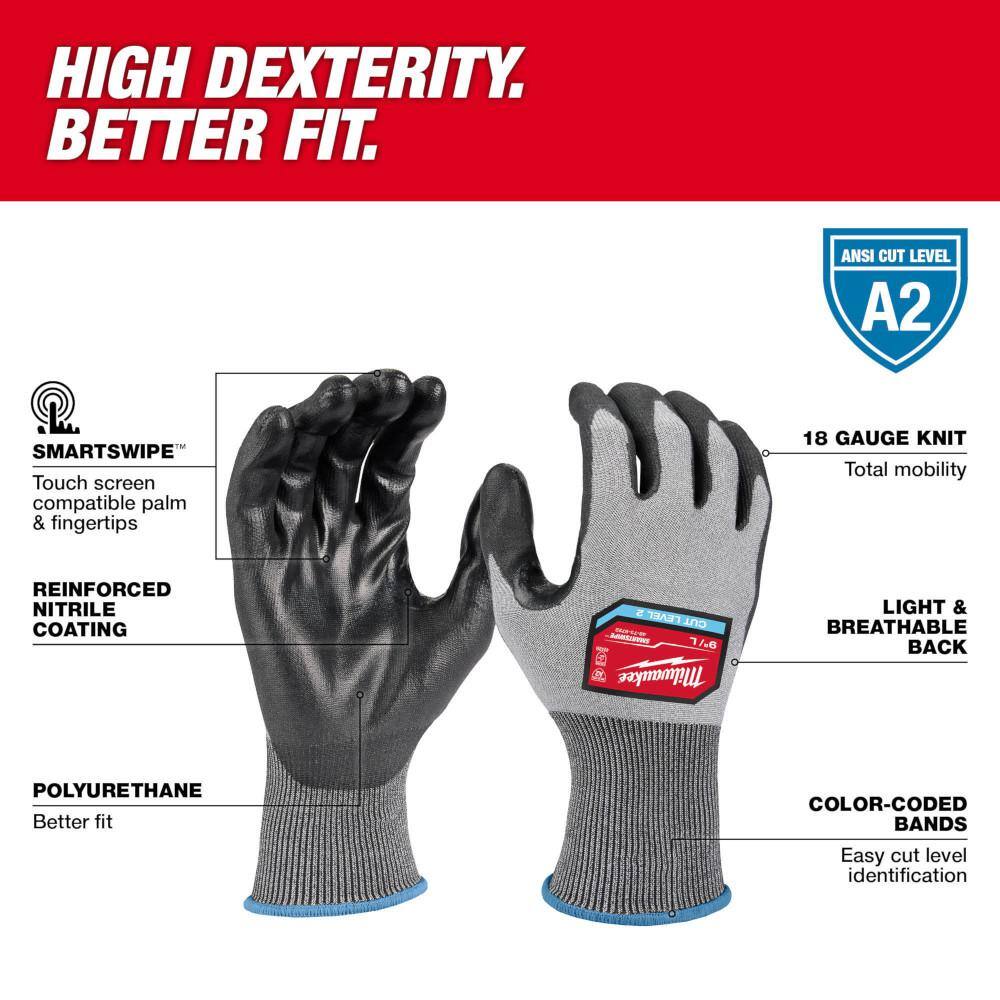 MW Medium High Dexterity Cut 2 Resistant Polyurethane Dipped Work Gloves 48-73-8721