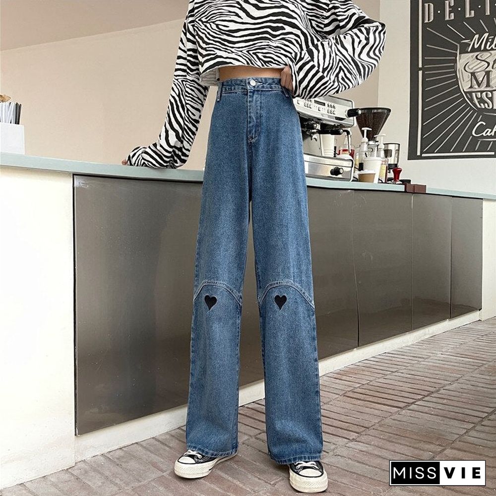 Woman Jeans High Waist Clothes Wide Leg Denim Clothing Blue Streetwear Vintage Quality Fashion Harajuku Straight Pants