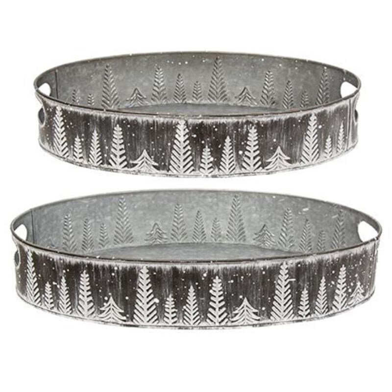 2/Set Embossed Snowy Pine Oval Trays - 2.75