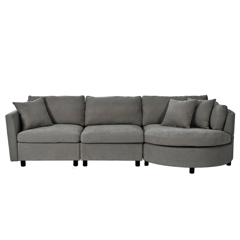 Modern Snow Neil Fabric Sofa with Three Pillows and Curved Seat