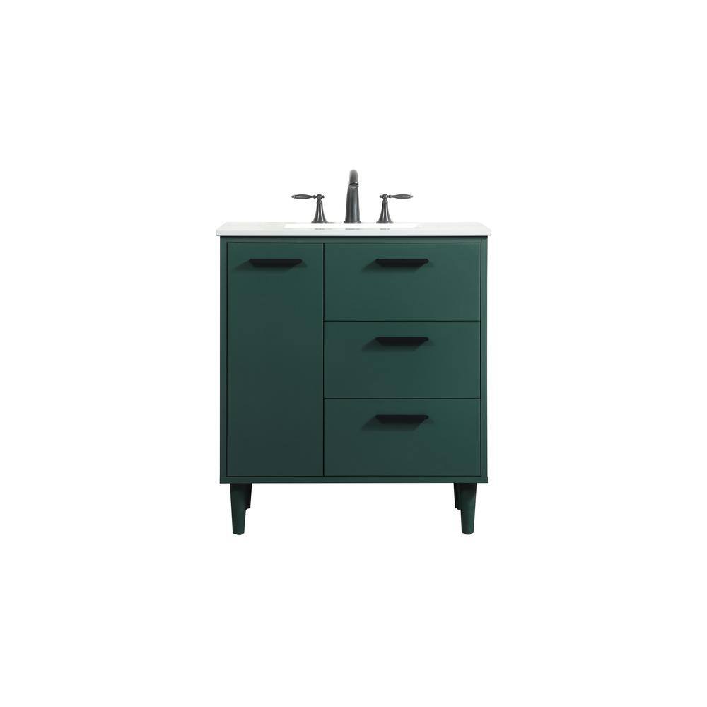 Simply Living 30 in. W x 19 in. D x 34 in. H Bath Vanity in Green with Ivory White Quartz Top SL141090MGN