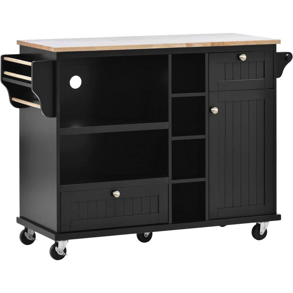 Nestfair Black Modern Kitchen Island with Storage Cabinet and Two Locking Wheels CKK6670B