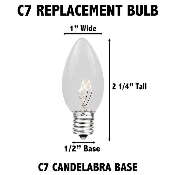 25 Pack LED C7 Plastic Filament Outdoor Christmas Replacement Bulbs，Warm White