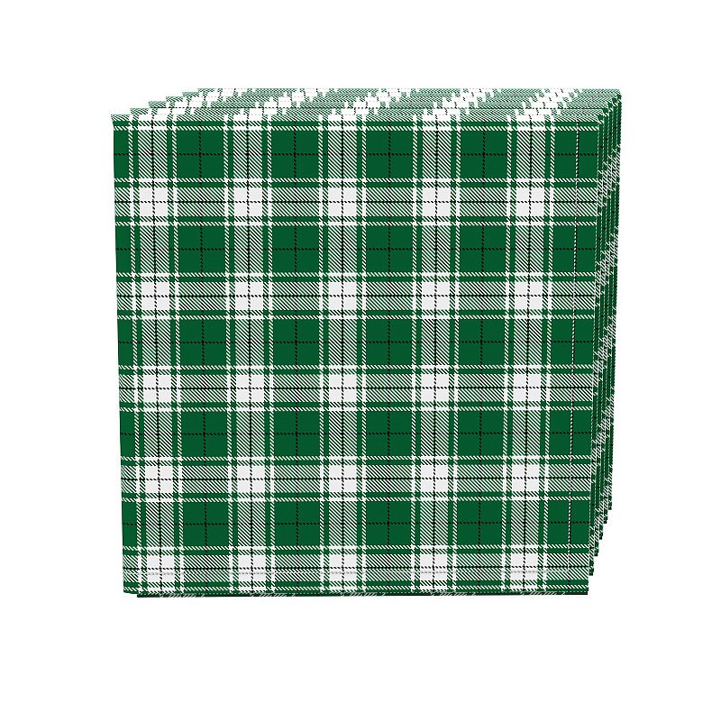 Napkin Set， 100% Polyester， Set of 4， 18x18， Christmas Green Plaid