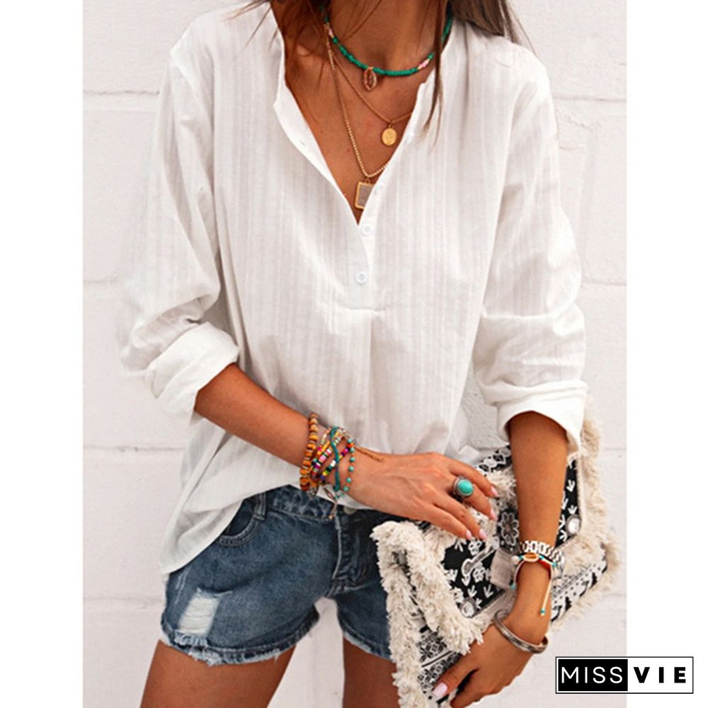 Jacquard Spring and Autumn Loose Blouse Open Tube Round Neck Woven T-shirt