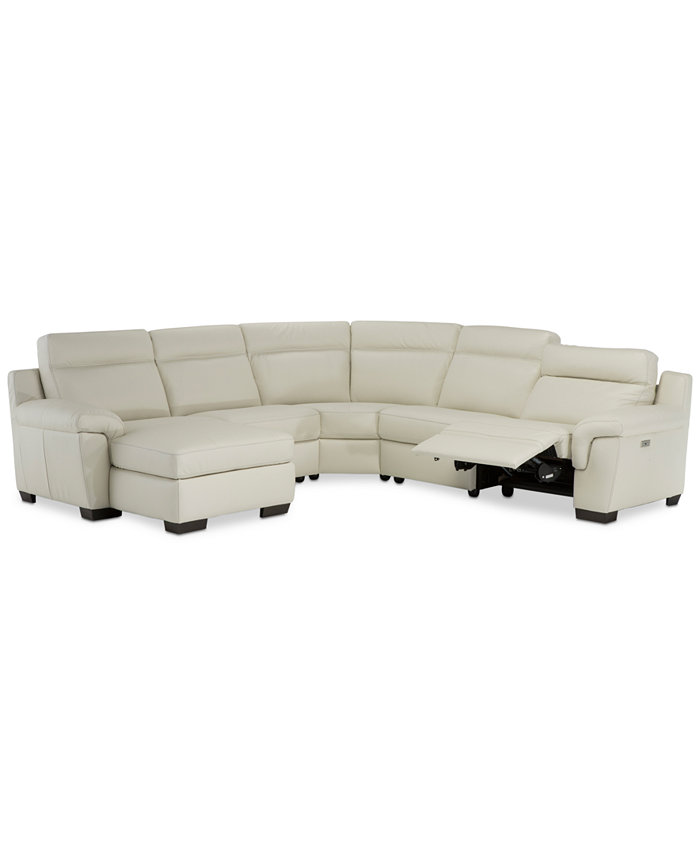 Furniture Julius II 5-Pc. Leather Chaise Sectional Sofa With 1 Power Recliner Power Headrest and USB Power Outlet