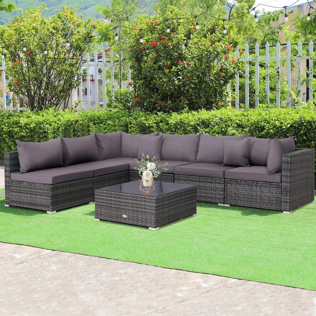 Tangkula 7pcs Patio Rattan Sectional Sofa Set Outdoor Furniture Set W Cushions