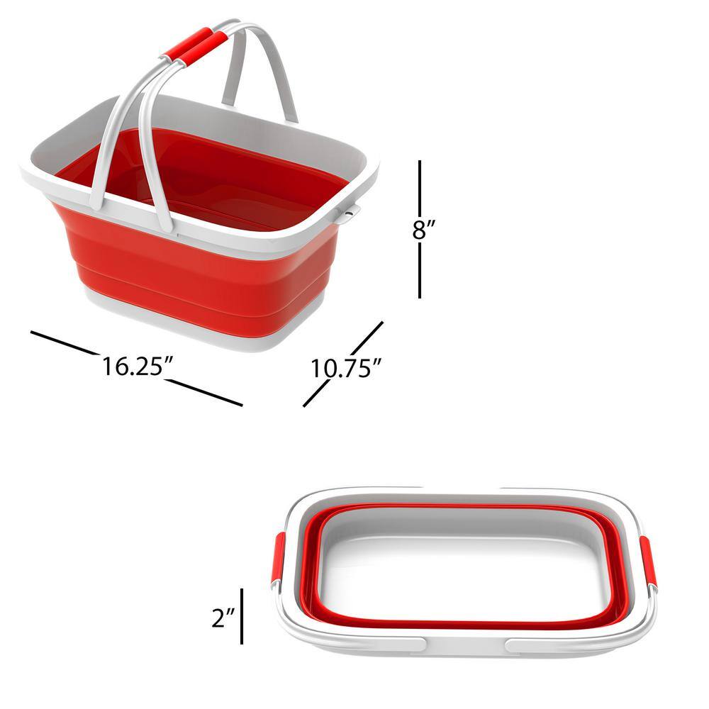 Lavish Home Red Collapsible Multi-Use Plastic Basket with Comfort Grip Carrying Handles HW0500032