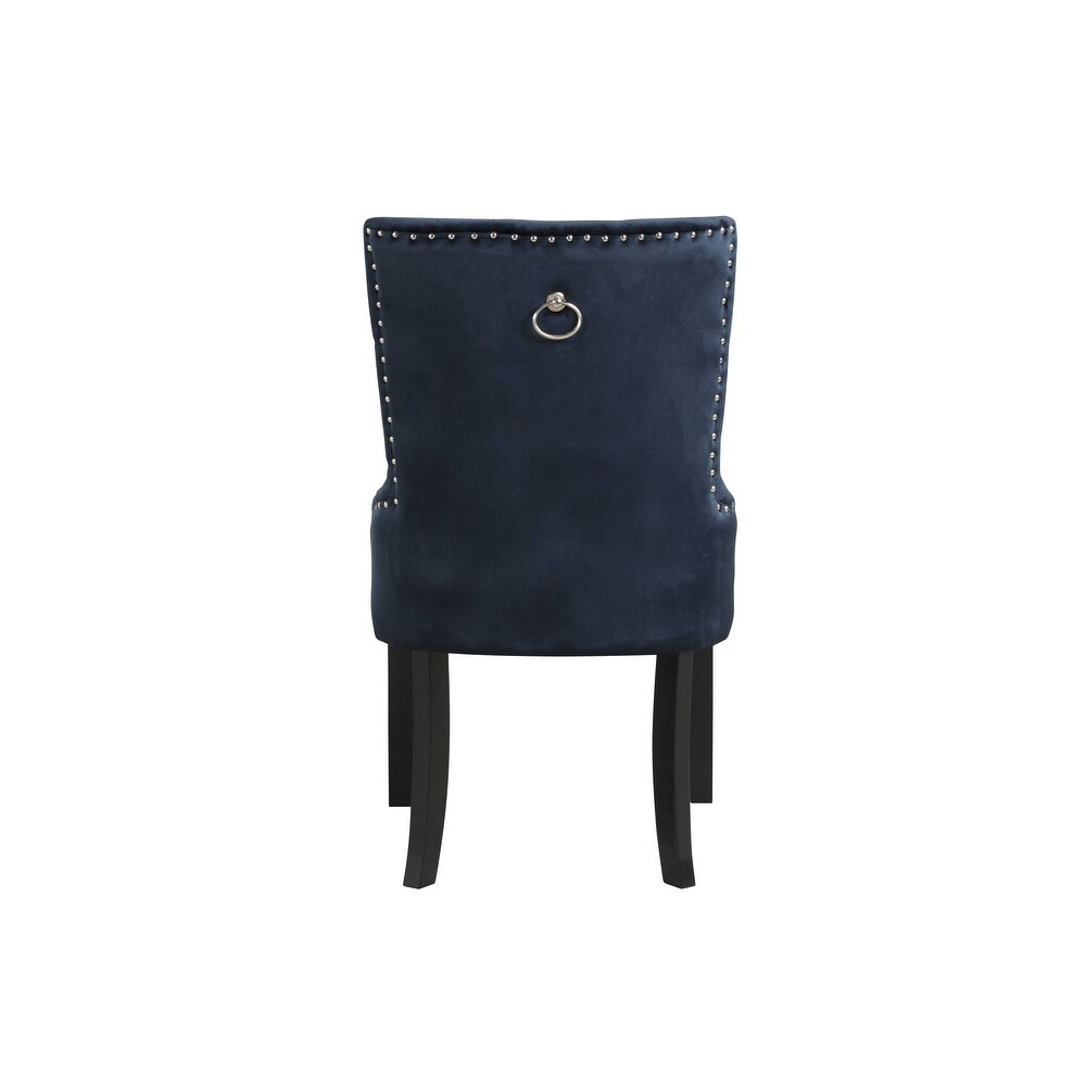 Varian Navy Velvet Side Chairs Solid Wood Dining Chairs with Nailhead