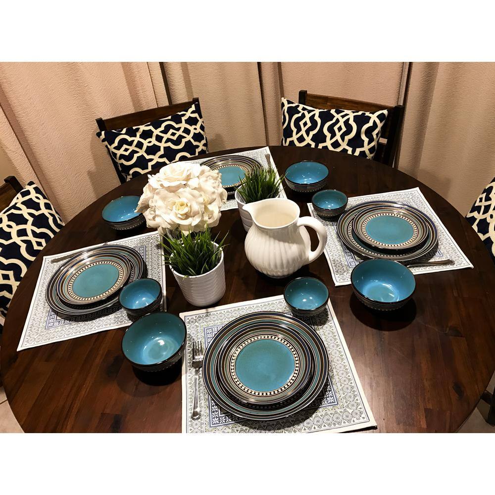 Gibson Cafe Versailles 16-Piece Casual Blue Earthenware Dinnerware Set (Service for 4) 98594644M