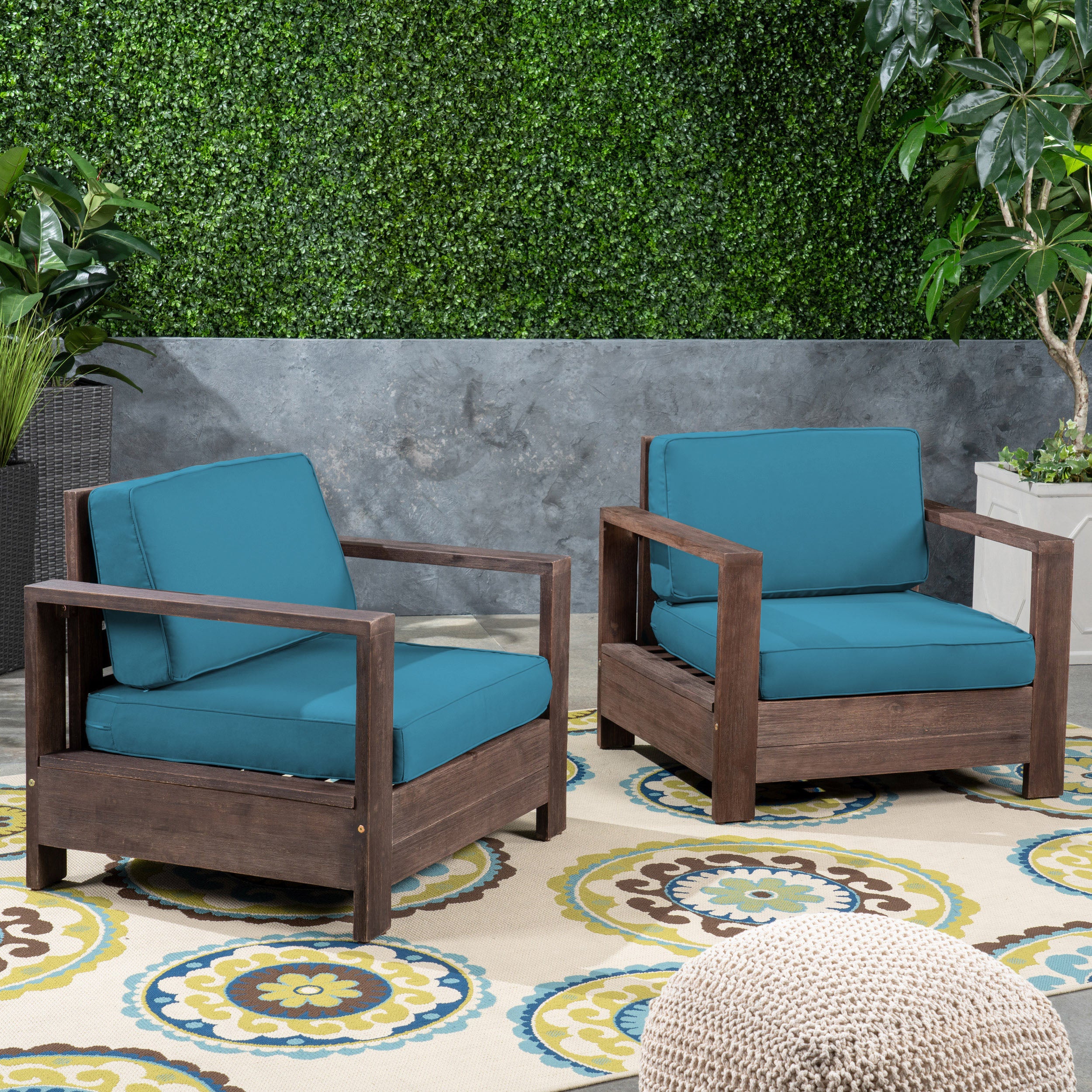 Lily Outdoor Acacia Wood Club Chairs (Set of 2)