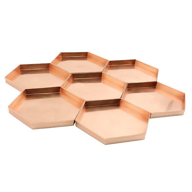 3pc Decorative Hexagonal Stainless Steel Trays Copper Plated Finish Achla Designs