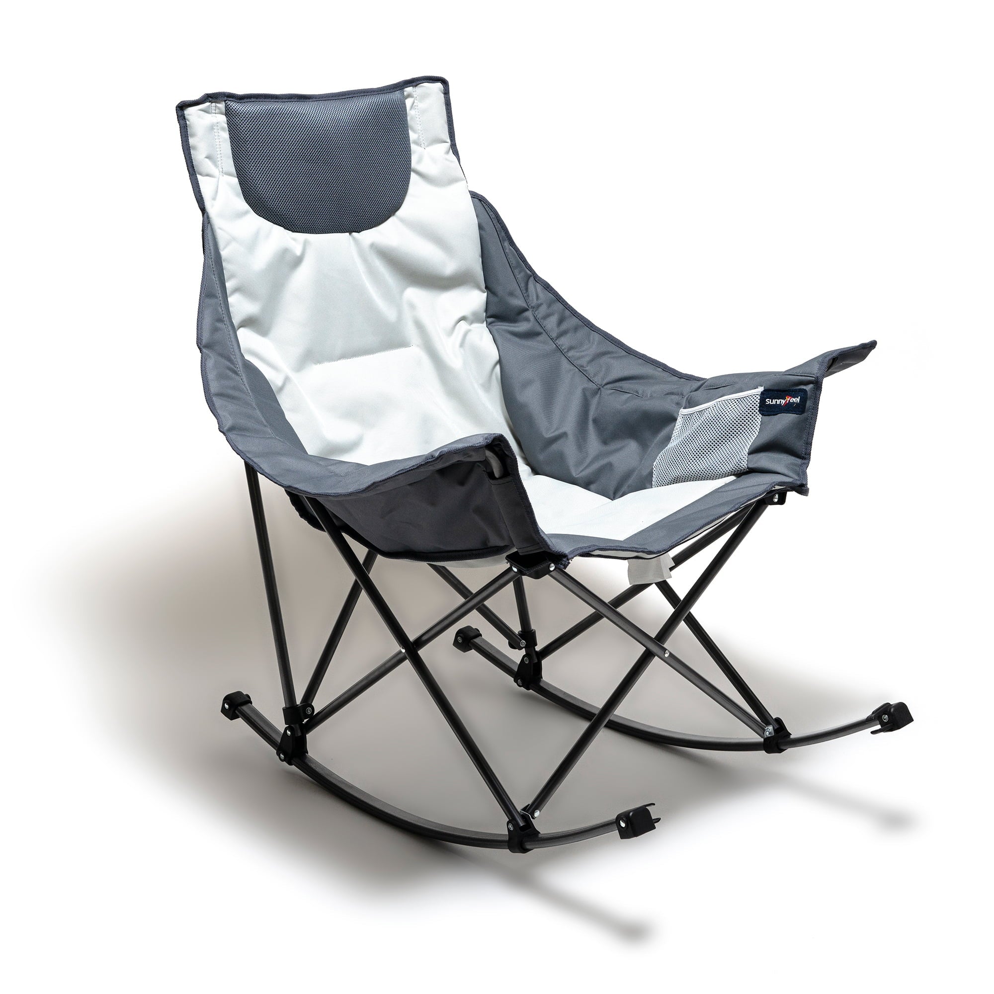 Sunnyfeel Camping Rocking Chair for Adults, Luxury Padded Recliner, Oversized Folding Rocker Lawn Chair (Light Gray)