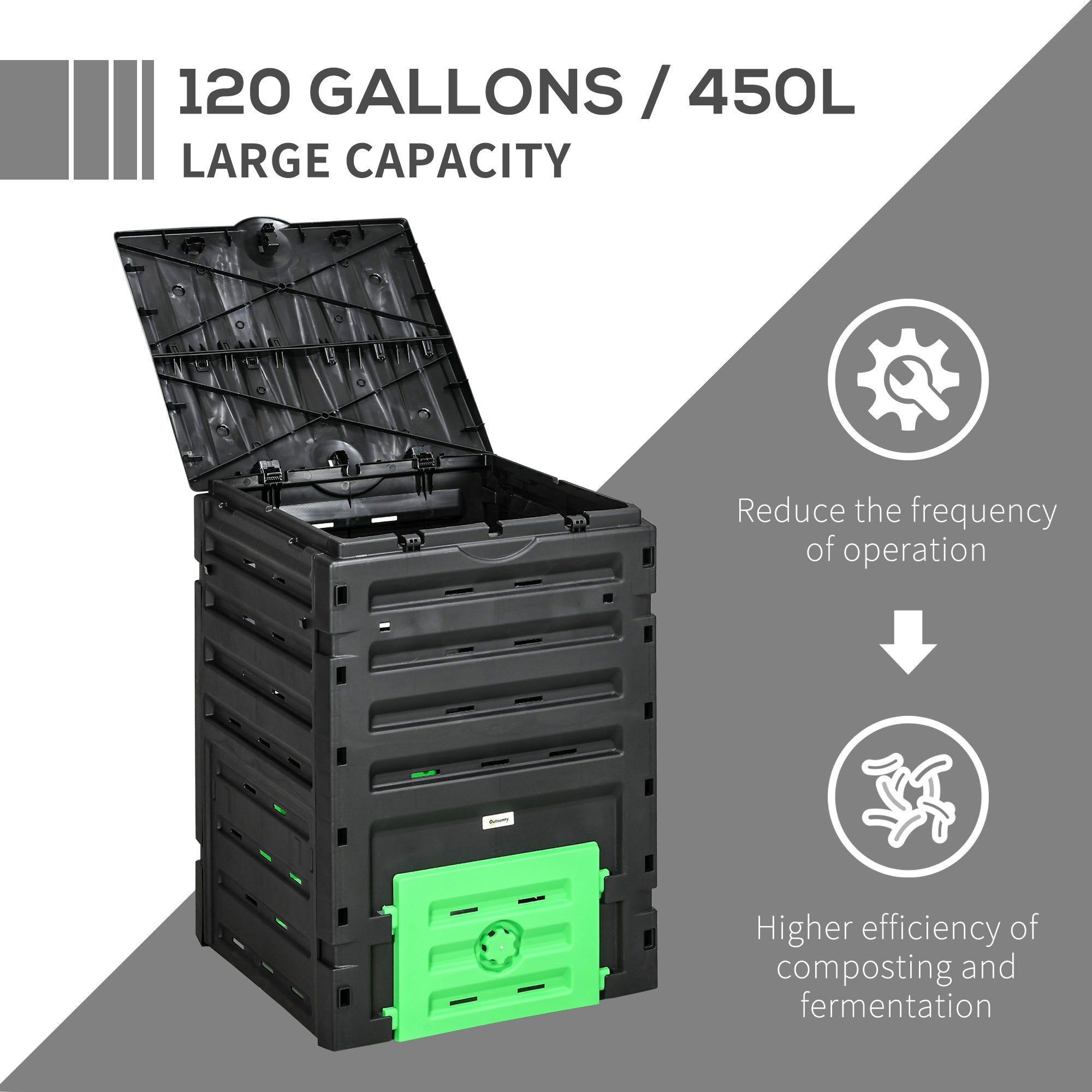 Outsunny 120 Gallon Compost Bin, Large Composter with 80 Vents, Black