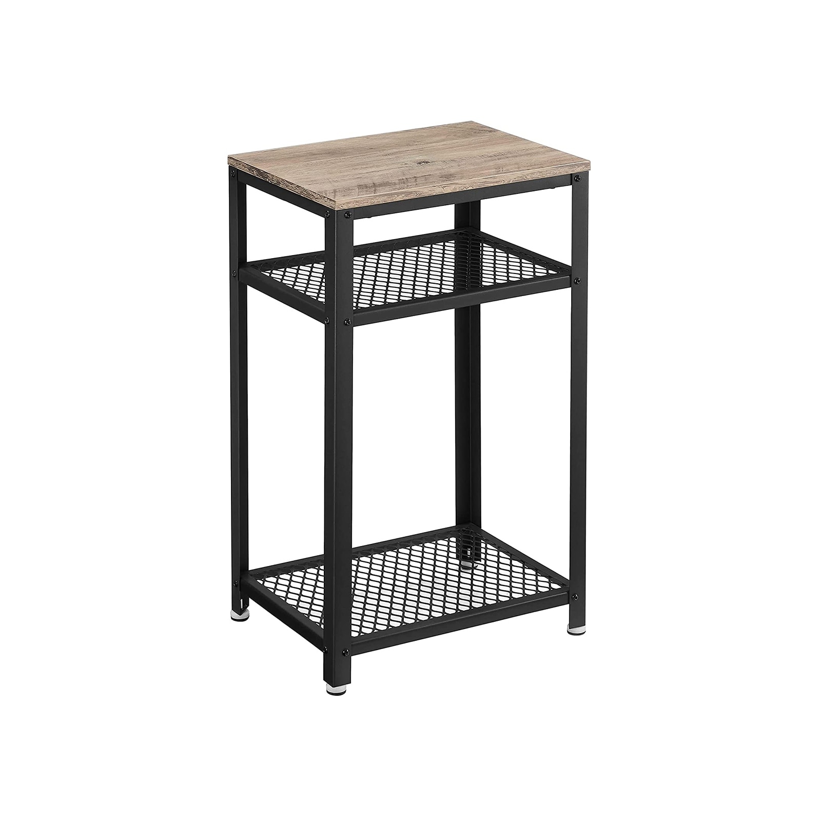 Side Table， End Telephone Table with 2 Mesh Shelves， for Office Hallway or Living Room， Accent Furniture， Greige and Black