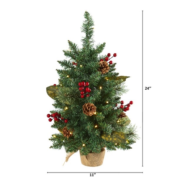 2' Pine，Pinecone and Berries Christmas Tree with 35 LED Lights