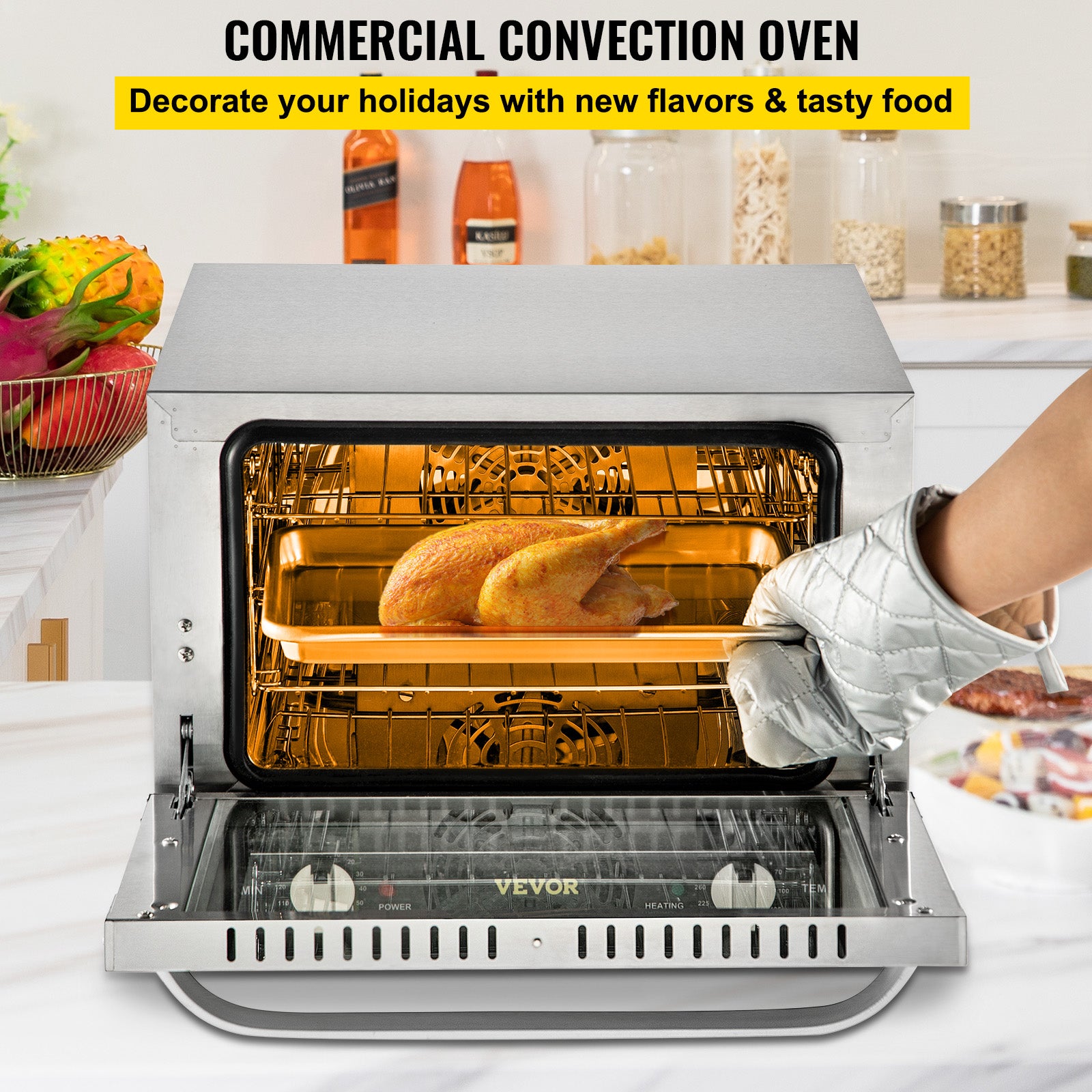 VEVOR Commercial Convection Oven,21L/19Qt,Quarter-Size Conventional Oven Countertop,1440W 3-Tier Toaster with Front Glass Door,Electric Baking Oven with Trays Wire Racks Clip Gloves, 120V, ETL Lisith