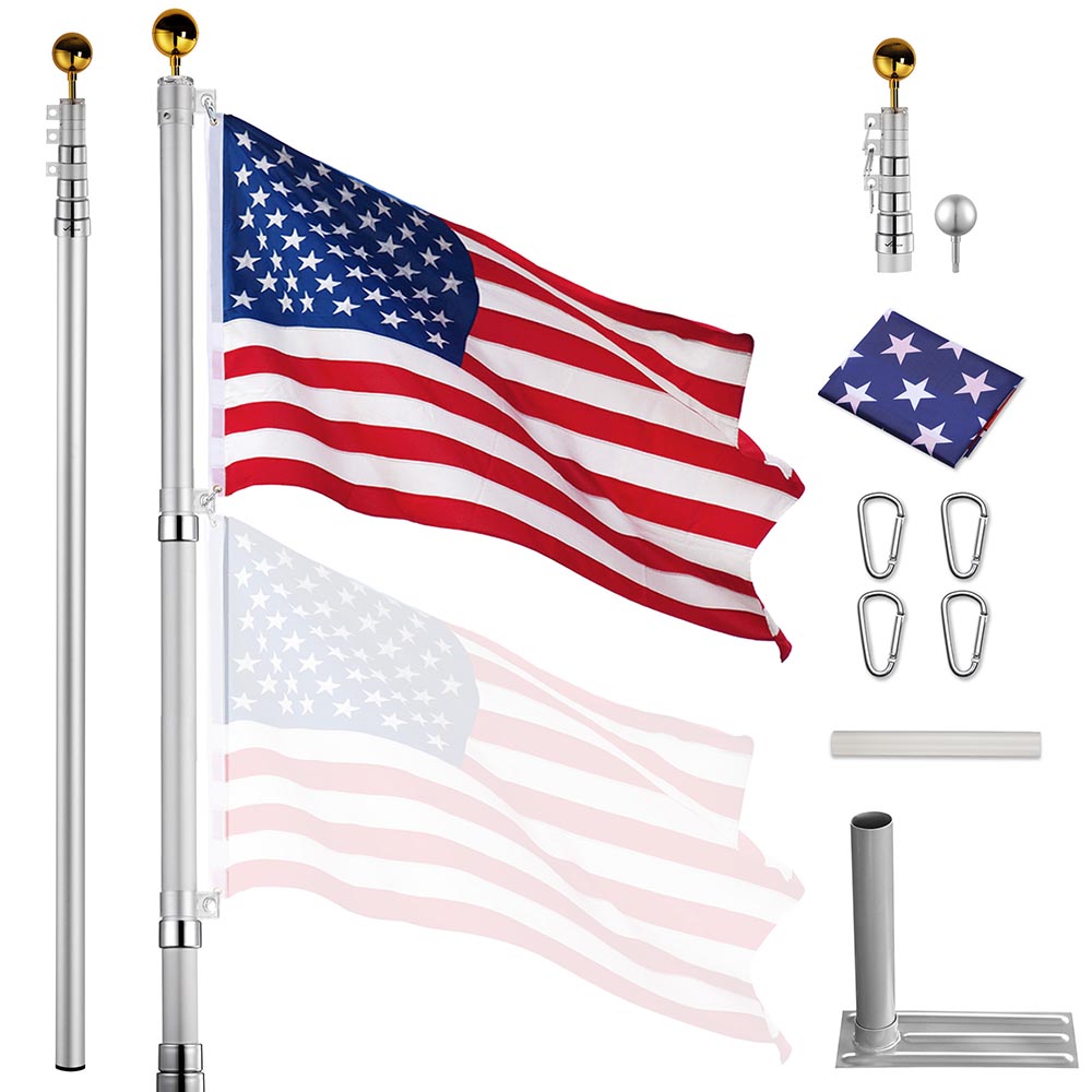 Yescom Aluminum Telescopic Flagpole Wheel Stand Set 20'