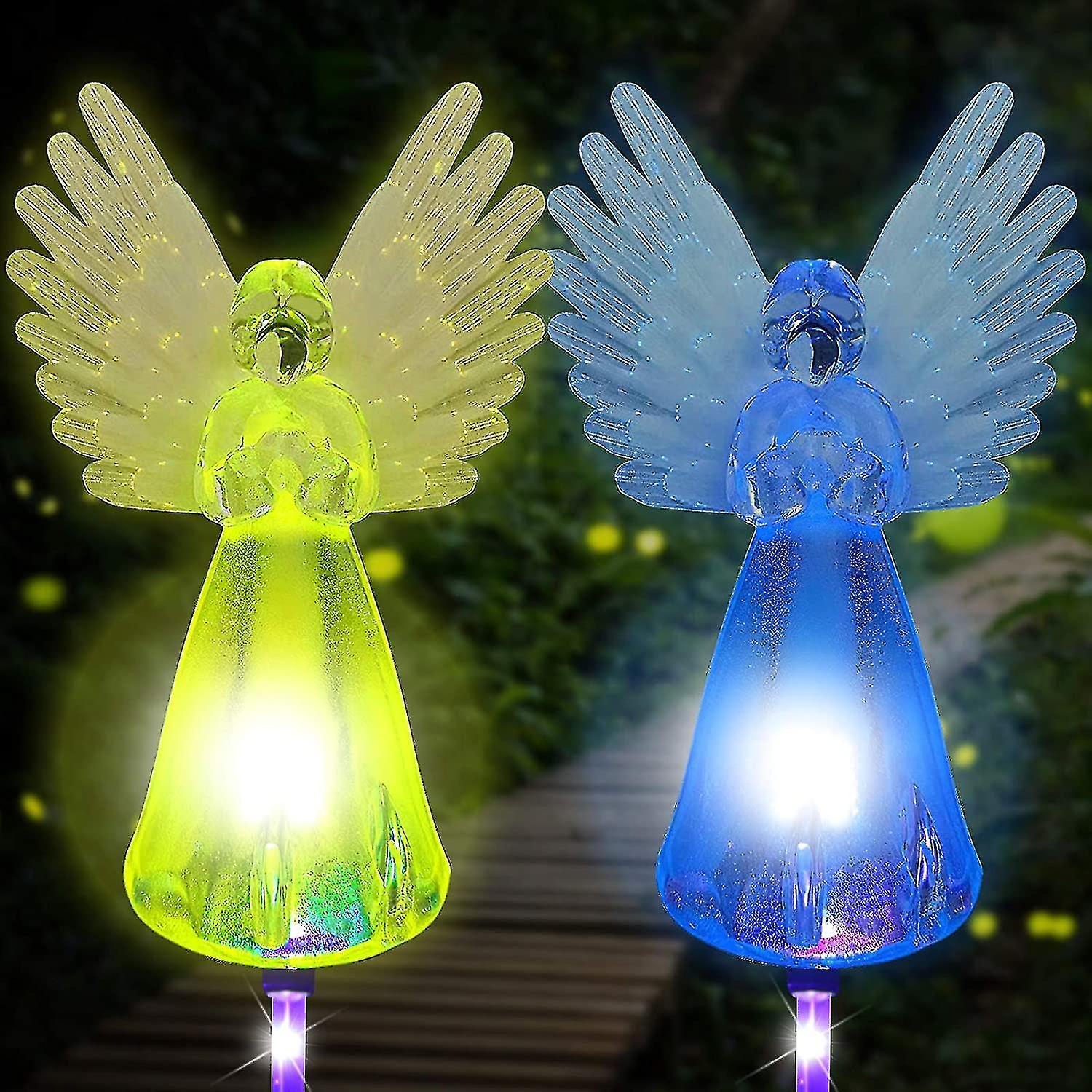 Solar Powered Angel Lights Outdoor， 2 Pack Garden Stake Light