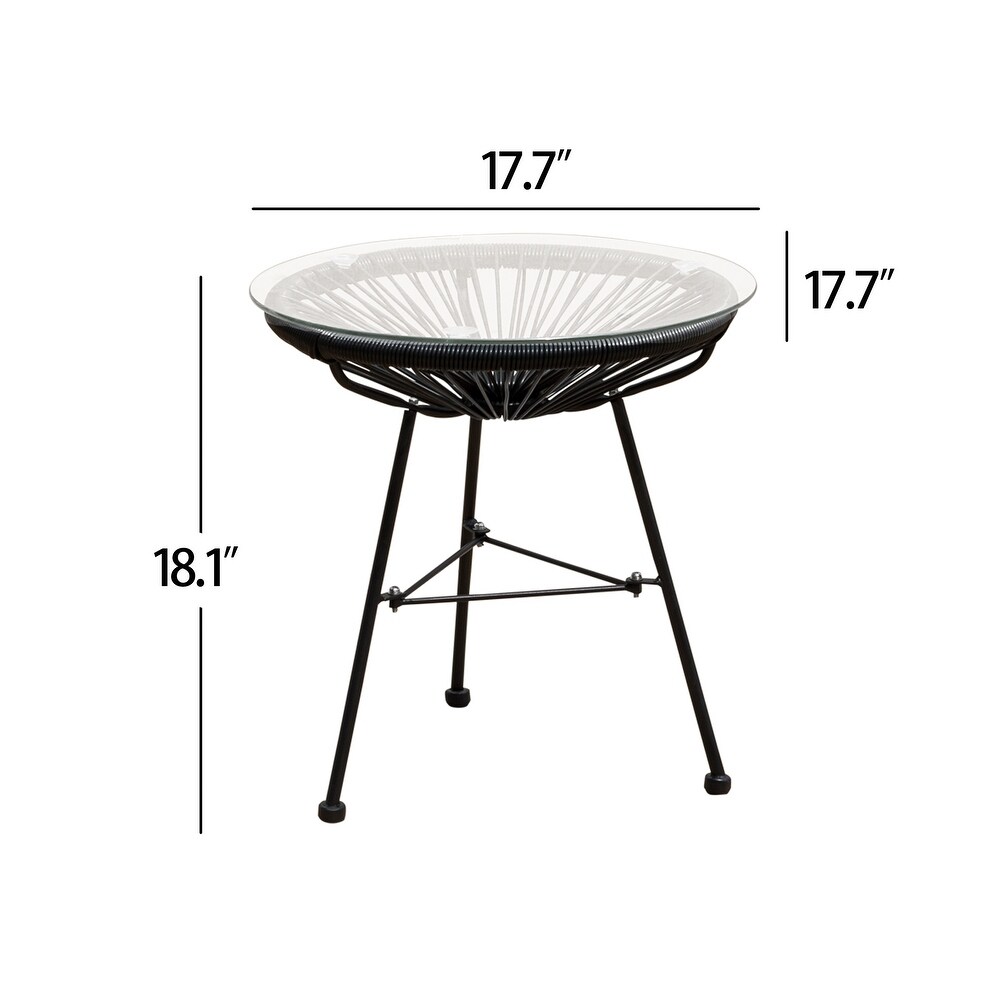 Corvus Sarcelles Modern Woven Wicker Patio Side Table with Glass Top