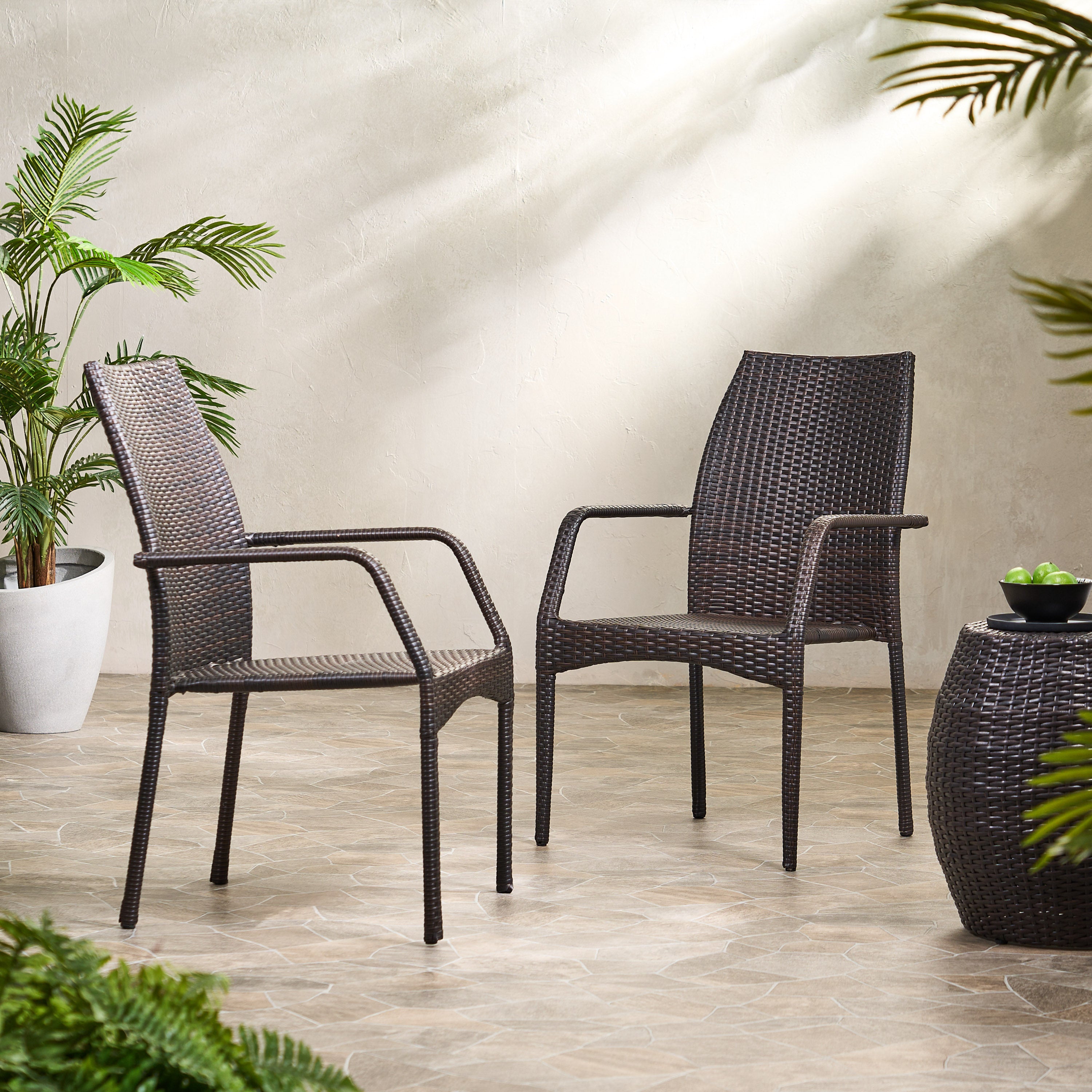 Betteravia Outdoor 3 Piece Multi-brown Wicker Chat Set