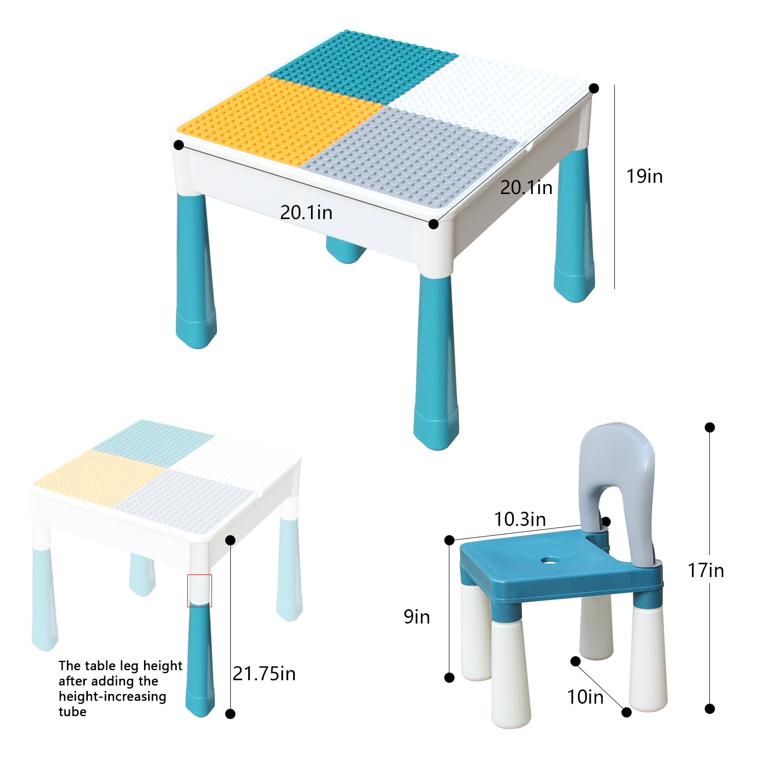 KORIMEFA Multi Kids Activity Table Chairs Set with 120pcs Building Blocks, Activity Play Table Set Compatible Blocks Toys for Boy Girl Toddler